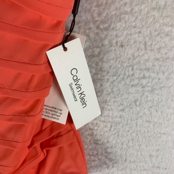 Calvin Klein Women's Scoop Neck Starburst Pleated One-Piece Swimsuit Size 6 NWT - Picture 2 of 8